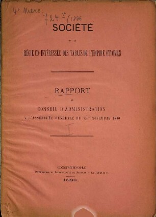 Rapport du conseil d'administration à l'assemblée générale du .... 1886, 5. - 17. Nov.