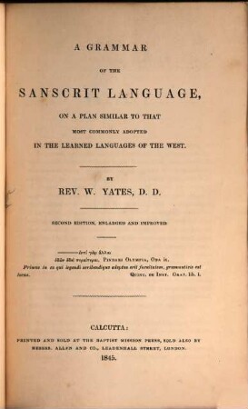 A Grammar of the Sanscrit Language, on a plan similar to that most commonly adopted in the learned languages of the West