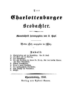 1846, Heft 3: Der Charlottenburger Beobachter : Monatsschrift