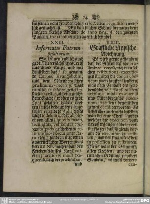 XXIII. Informatio Patrum Jesuitarum - XXIII. Gräffliche Lippische Ablehnung