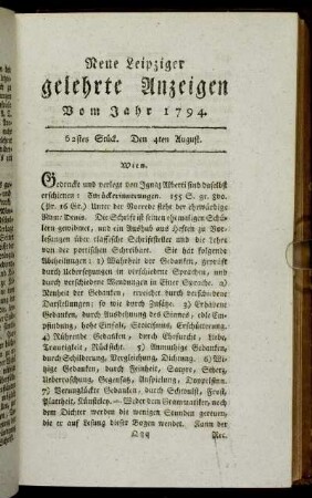 62stes Stück. Den 4ten August.