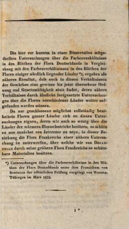 Untersuchungen über die Farbenverhältnisse in den Blüthen der Flora Frankreichs : eine Inaugural-Dissertation