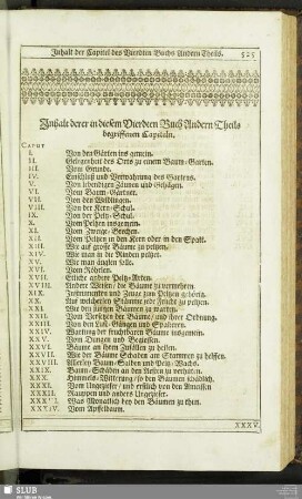 Inhalt derer in diesem Vierdten Buch Andern Theils begriffenen Capiteln