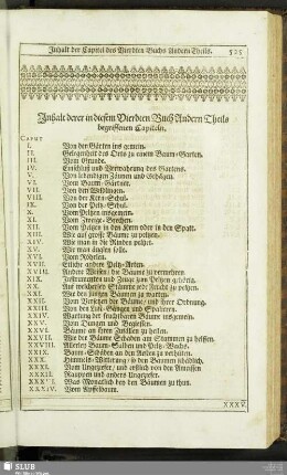 Inhalt derer in diesem Vierdten Buch Andern Theils begriffenen Capiteln