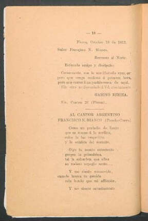 [Última carta de Gabino para Bianco] : [Flores, Octubre 10 de 1913.]