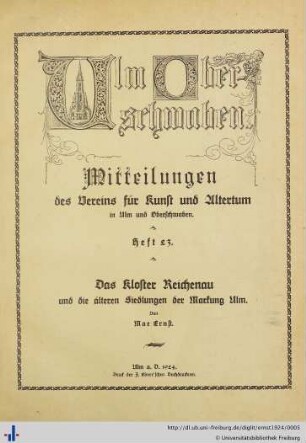Das Kloster Reichenau und die älteren Siedlungen der Markung Ulm