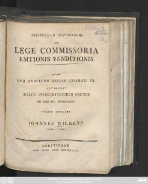 Dissertatio Inavgvuralis De Lege Commissoria Emtionis Venditionis
