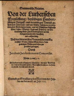 Summarische Relation von der Lutherischen Freystellung