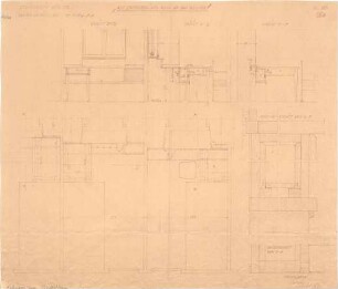 Fischer, Theodor; München - Westend, Bergmannstr.; Ledigenheim - Mittelbau - Kabinen (Grundriss, Schnitte)