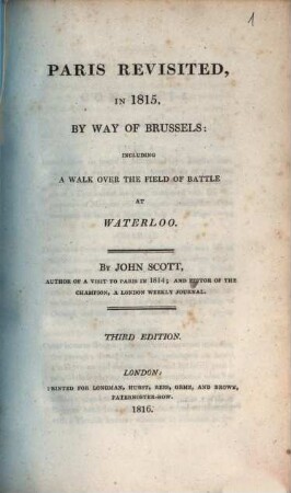 Paris revisited in 1815, by way of Brussels : including a walk over the field of battle at Waterloo