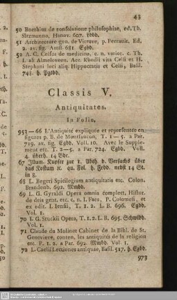 Classis V. Antiquitates