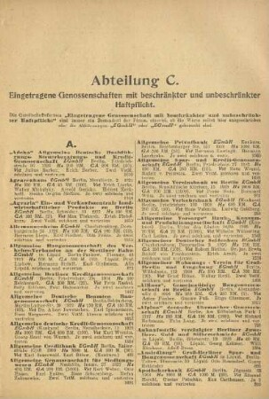 Abteilung C. Eingetragene Genossenschaften mit beschränkter und unbeschränkter Haftpflicht