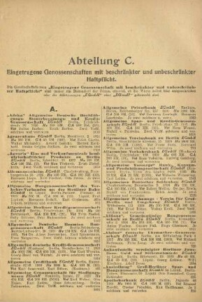 Abteilung C. Eingetragene Genossenschaften mit beschränkter und unbeschränkter Haftpflicht