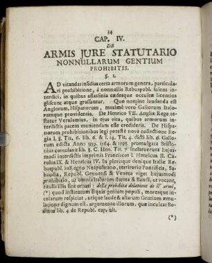 Cap. IV. De Armis Jure Statutario Nonnullarum Gentium Prohibitis.