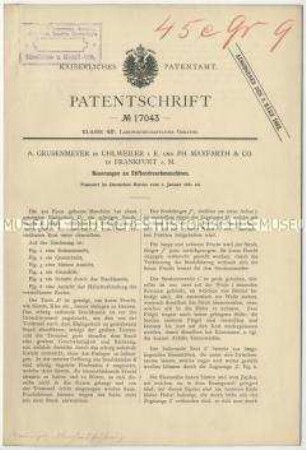 Patentschrift über Neuerungen an Stiftendreschmaschinen, Patent-Nr. 17043