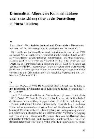 57-126, Kriminalität. Allgemeine Kriminalitätslage und -entwicklung (hier auch: Darstellung in Massenmedien)