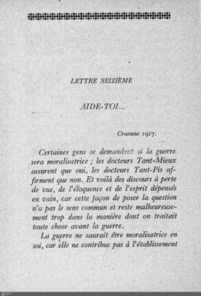 Lettre seizième: Aide-toi...