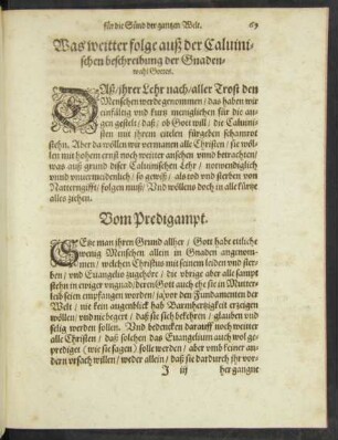 Was weitter folge auß der Calvinischen beschreibung der Gnadenwahl Gottes.
