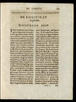 De Logicis Et Sophistis. Discursus XLIV.
