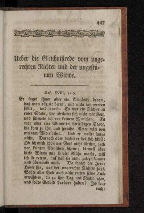 Ueber die Gleichnißrede vom ungerechten Richter und der ungestümen Witwe.
