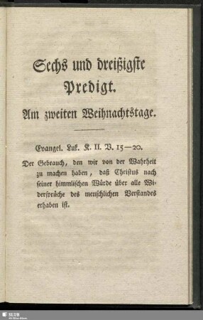 Sechs und dreißigste Predigt. Am zweiten Weihnachtstage