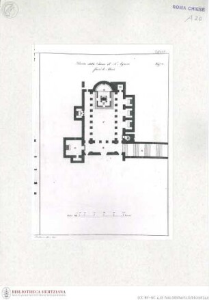 Grundriss von Sant'Agnese fuori le Mura (Taf. IV aus G. Fontana, "Raccolta delle migliori chiese di Roma e suburbane espresse in tavole disegnate ed incise da G. Fontana", vol.III, Rom 1838)