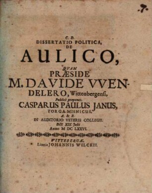 Diss. polit. de aulico