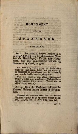 Reglement van de Spaarbank, opgerigt door het departement Haarlem, der Maatschappij: tot nut van't algemeen