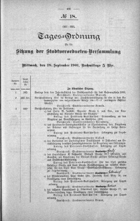 Tages-Ordnung, 18. September 1901