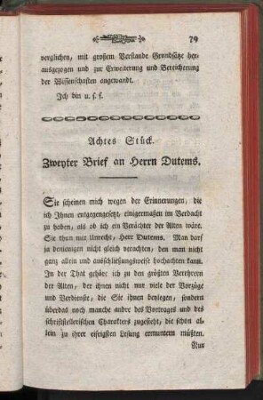 Achtes Stück. Zweyter Brief an Herrn Dutems