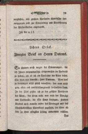 Achtes Stück. Zweyter Brief an Herrn Dutems