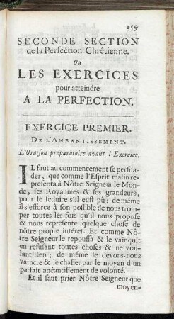 Seconde Section de la Perfection Chrétienne. Ou Les Exercices pour atteindre A La Perfection.