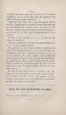 Errata des tables de logarithmes de Schrön.