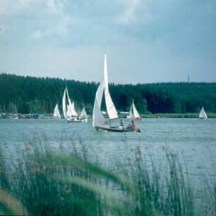 Niedermooser See mit Segelbooten im östlichen Vogelsberg