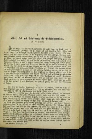 Ehre, Lob und Belohnung als Erziehungsmittel