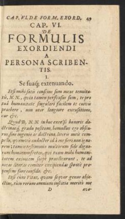 Cap. VI. De Formulis Exordiendi A Persona Scribentis.