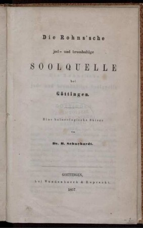 Die Rohns'sche jod- und bromhaltige Soolquelle bei Göttingen : Eine balneologische Skizze