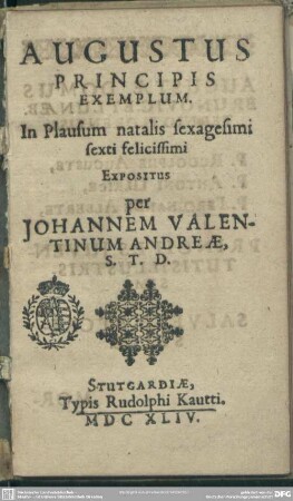 Augustus principic exemplum : in plausum natalis 66. felicissimi expositus