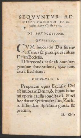 Sequuntur Ad Disputandum Proposita Anno Christi 1543. De Invocatione.