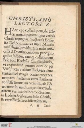 Christiano lectori S.