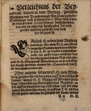 Copia etlicher Vertrege, So der Bischoff von Wirtzburg mit Marggraff Albrechten zu Brandenburg etc. vnd Wilhelmen von Grumbach auffgericht