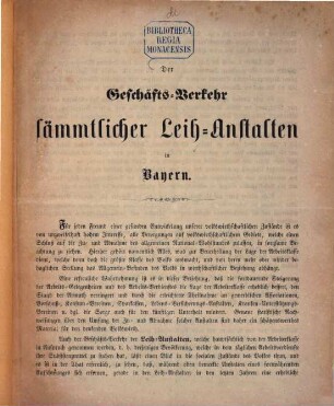 Der Geschäfts-Verkehr sämmtlicher Leih-Anstalten in Bayern