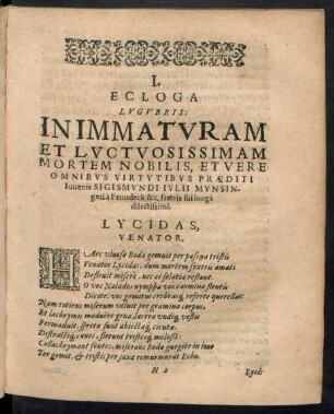 I. Ecloga Lugubris: