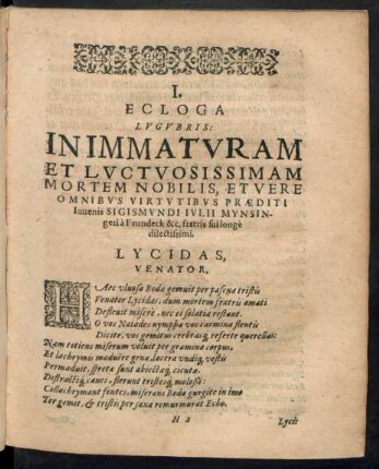 I. Ecloga Lugubris: