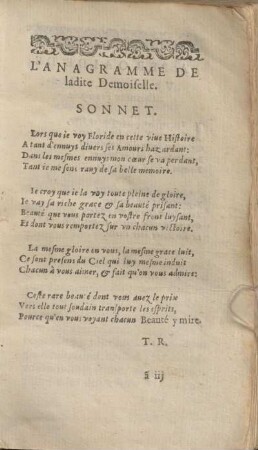 L' Anagramme de ladite Demoiselle. Sonnet.