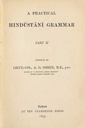 A Practical Hindūstānī Grammar, II