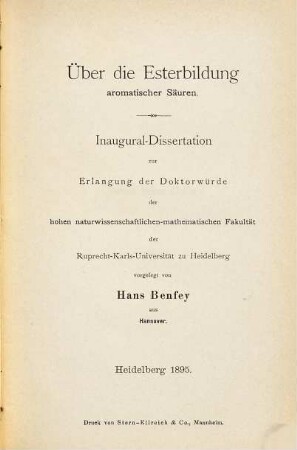 Über die Esterbildung aromatischer Säuren