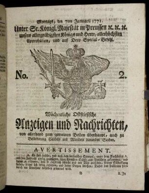 No. 2. Montags, den 7ten Januarii 1771.