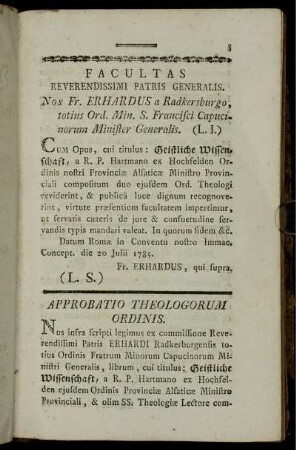 Facultas - Approbatio Theologorum Ordinis.