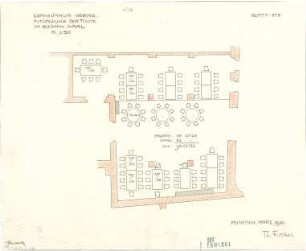 Fischer, Theodor; Worms; Cornelianum - Kleiner Saal (Grundriss m. Aufstellung der Tische)